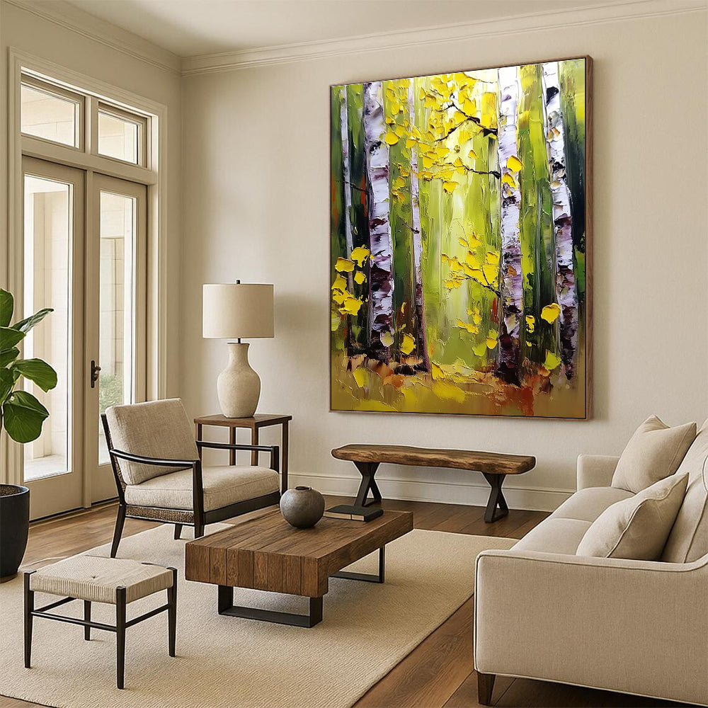 Summer Birch Forest Vibrant Abstract Painting for Lively Spaces GAB1432