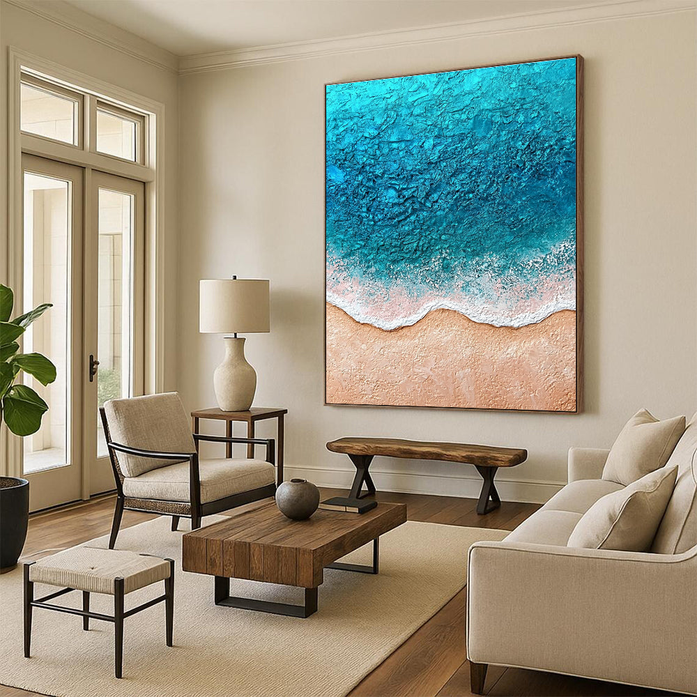 Textured Beach Scene Impressionistic Abstract Painting for Coastal Homes GAB1473