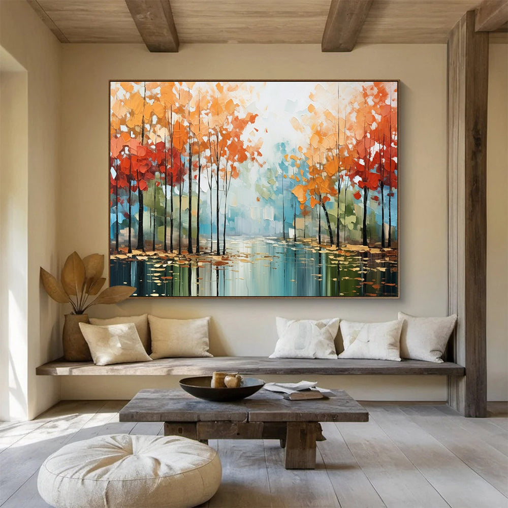Scenic Autumn Forest Abstract Painting for Wellness Retreats YHT164