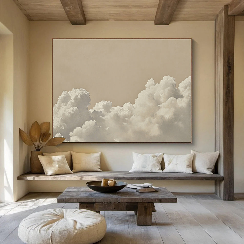 Beige Sky & Fluffy Clouds  Serene Minimalism ABS046