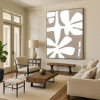 White Floral Shapes on Beige - Stylized Botanical Art GAB0401