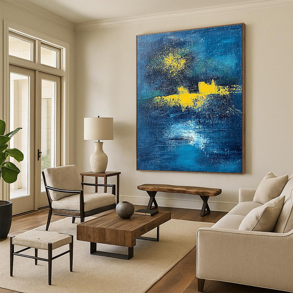 Blue - Yellow Abstract Night Painting with Mysterious Warmth WINK394