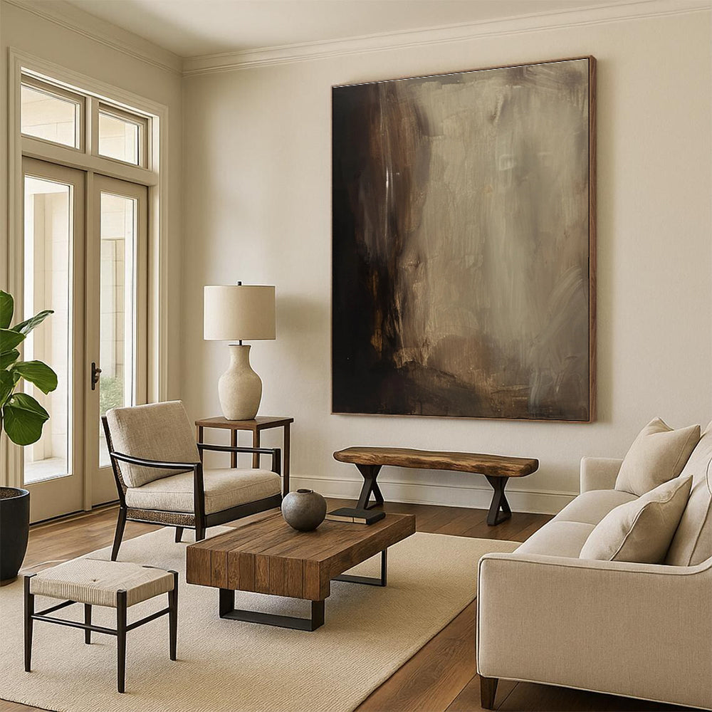 Dark Earth - Toned Abstract Painting for Industrial - Style Lounges HENG511