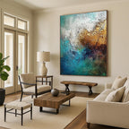 Textured Gold Blue Abstract Painting with Rich Depth WINK785