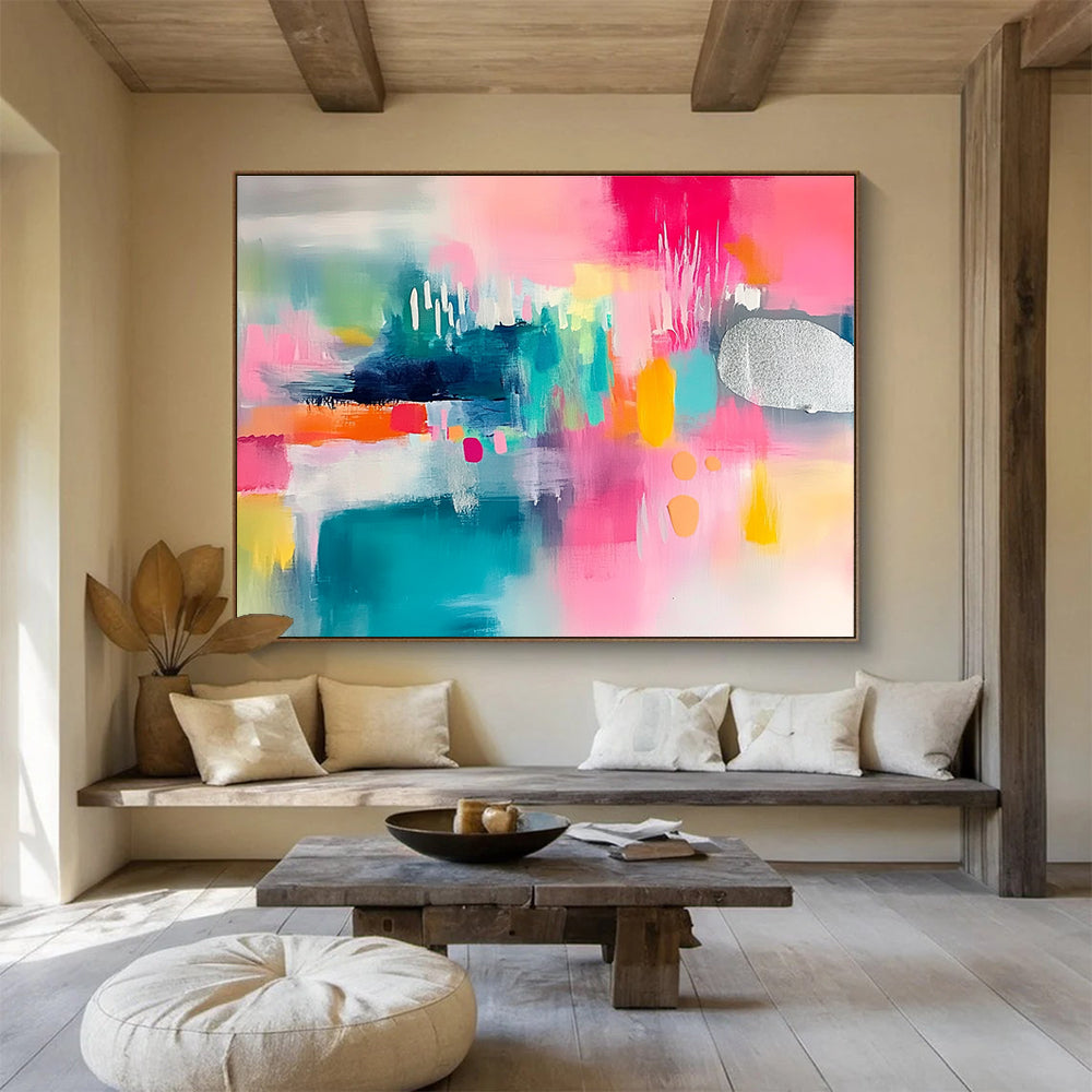 Colorful Abstract Composition with Silver Accent Abstract Painting ABS374