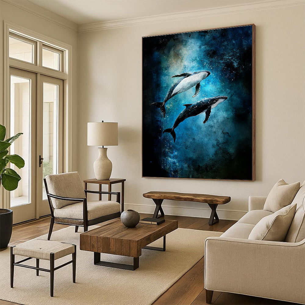Whales in Starry Ocean Magical Abstract Painting for Kids’ Rooms GAB1513