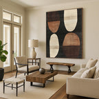 Brown and Black Oval Abstract Painting with Geometric Forms WINK840