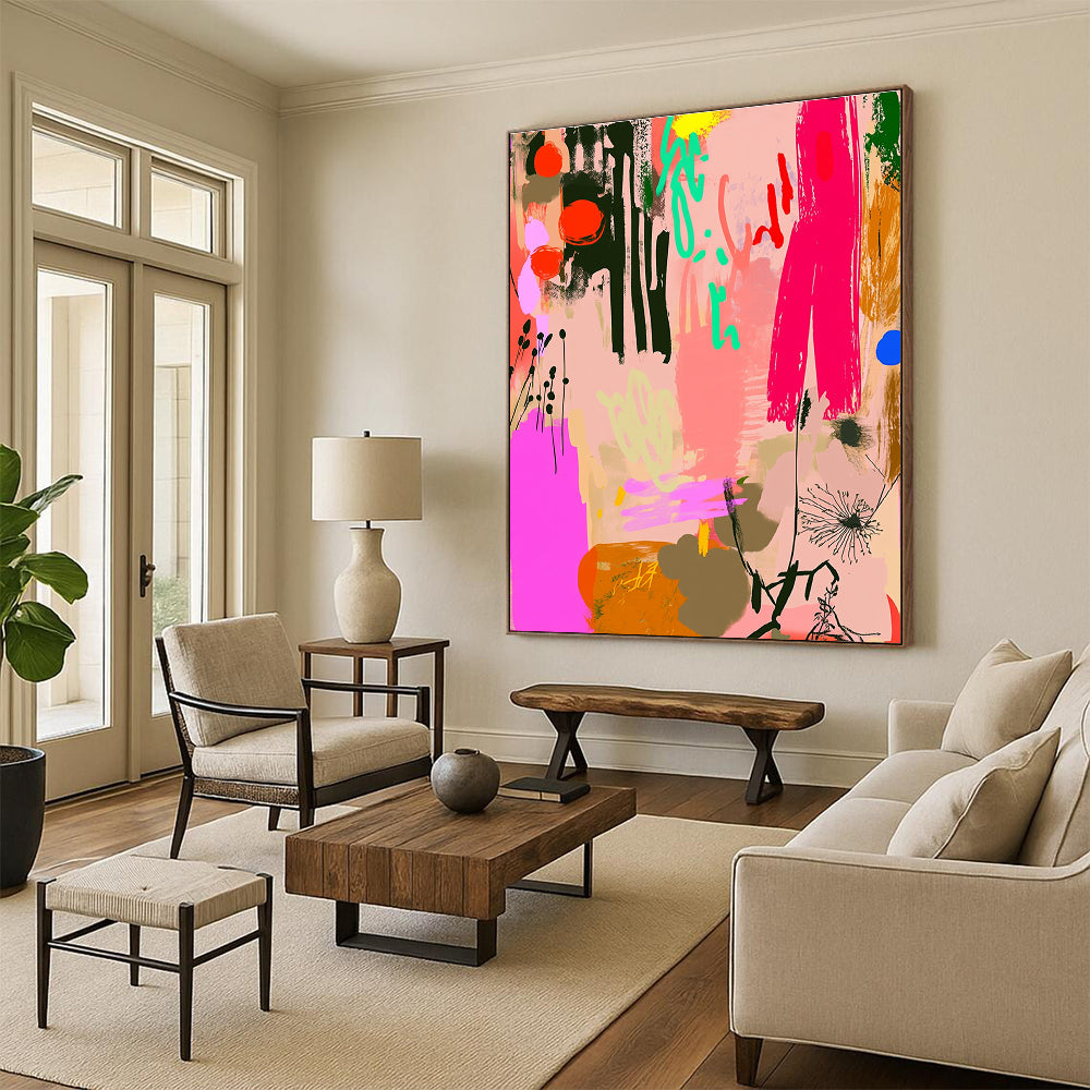Floral Abstract Collage Painting with Whimsical Charm WINK084