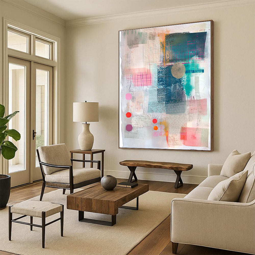 Grid and Color Collage Abstract Painting with Structured Creativity WINK203