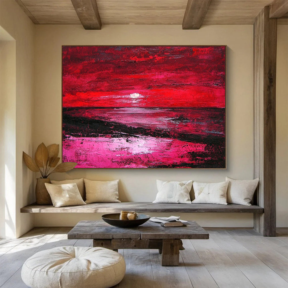 Red Sunset Abstract Landscape Painting with Dramatic Ambiance ABS432