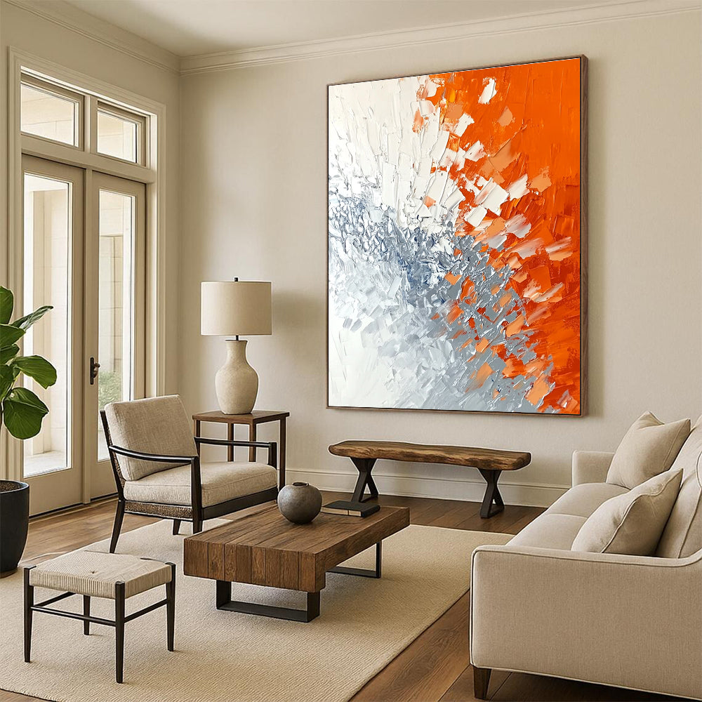 Orange Gray Burst - Dynamic Abstract Painting GAB0639