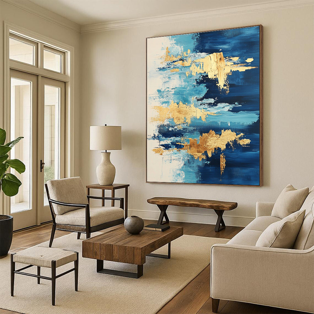 Blue - Gold Abstract Flow Painting with Fluid Luxury WINK373