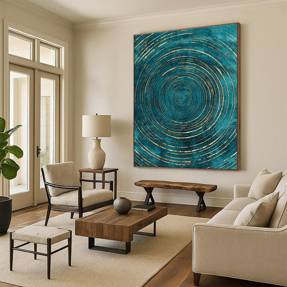 Teal and Gold Circular Abstract Painting with Regal Rhythm WINK284