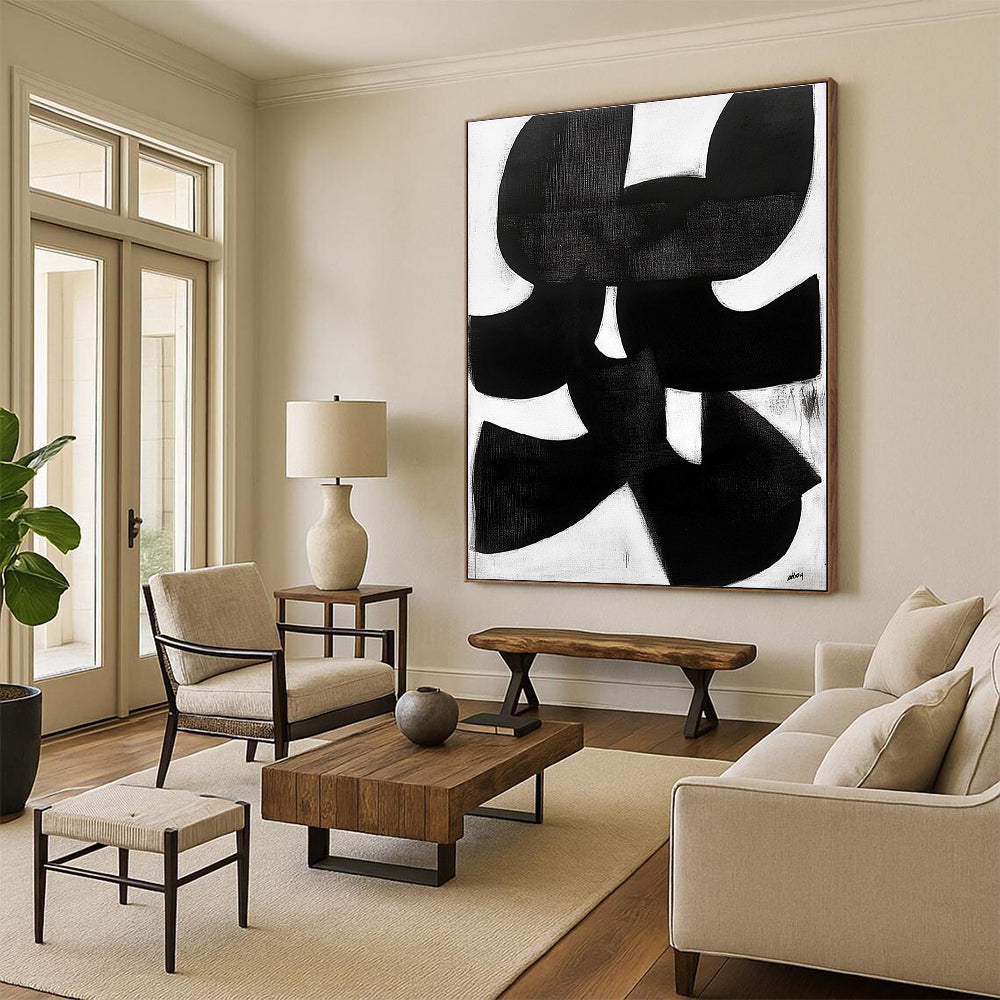 Bold Black and White Shapes Abstract Painting with Graphic Impact WINK011