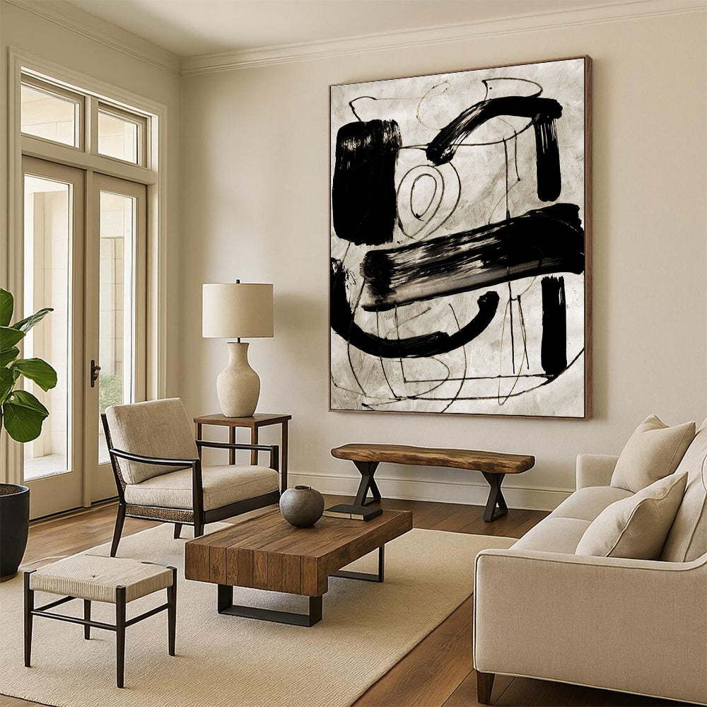 Expressive Black - White Abstract Painting for Edgy Urban Studios HENG169