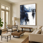 Dramatic Blue and Black Drip Abstract Painting for Bold Decor GAB0684