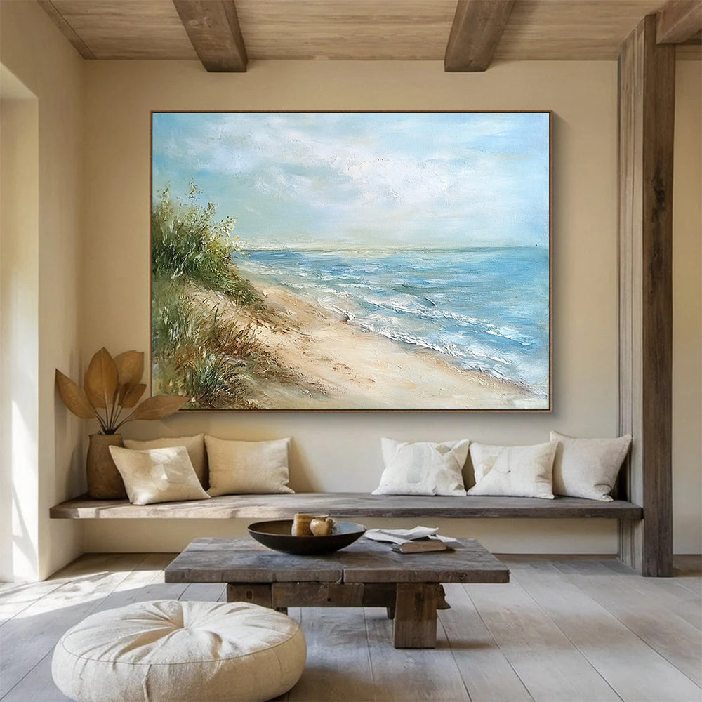 Serene Beach with Dunes Painting with Gentle Coastal Vibes ABS569