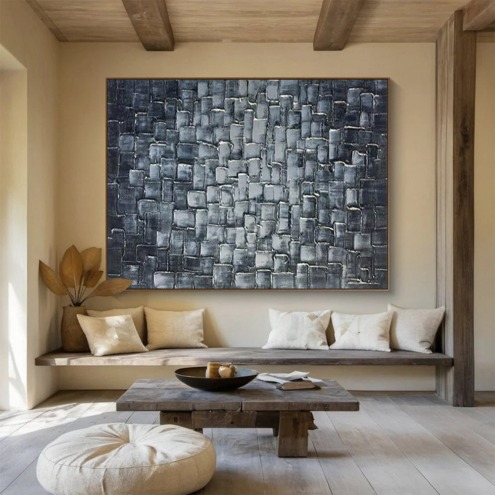 Textured Blue Squares Abstract Painting for Contemporary Art Galleries YHT276