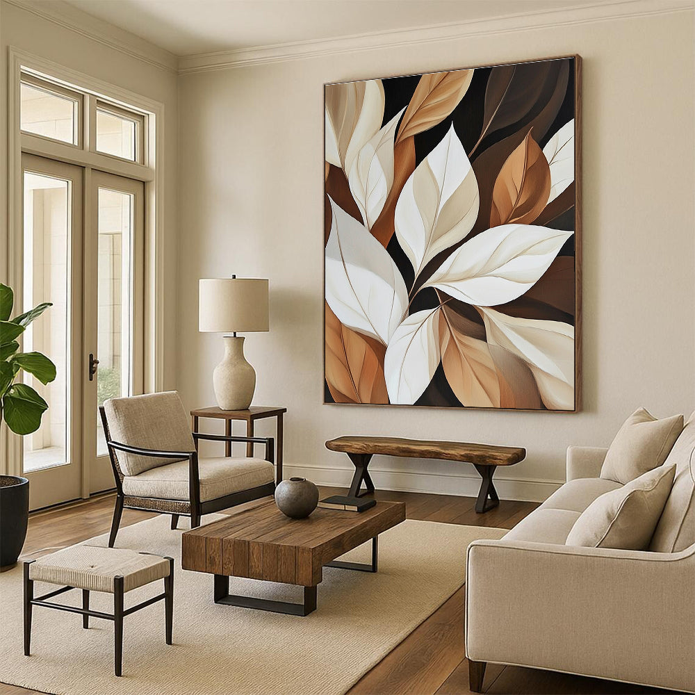 Neutral - Toned Leaves Abstract Painting for Minimalist Living Spaces GAB0832