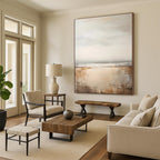 Neutral - Toned Seaside Abstract Painting for Coastal - Themed Spas HENG132