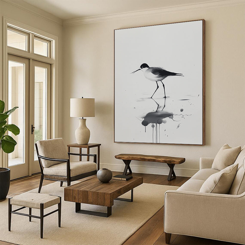 Bird with Artistic Reflection Abstract Painting in Ink Style GAB0028