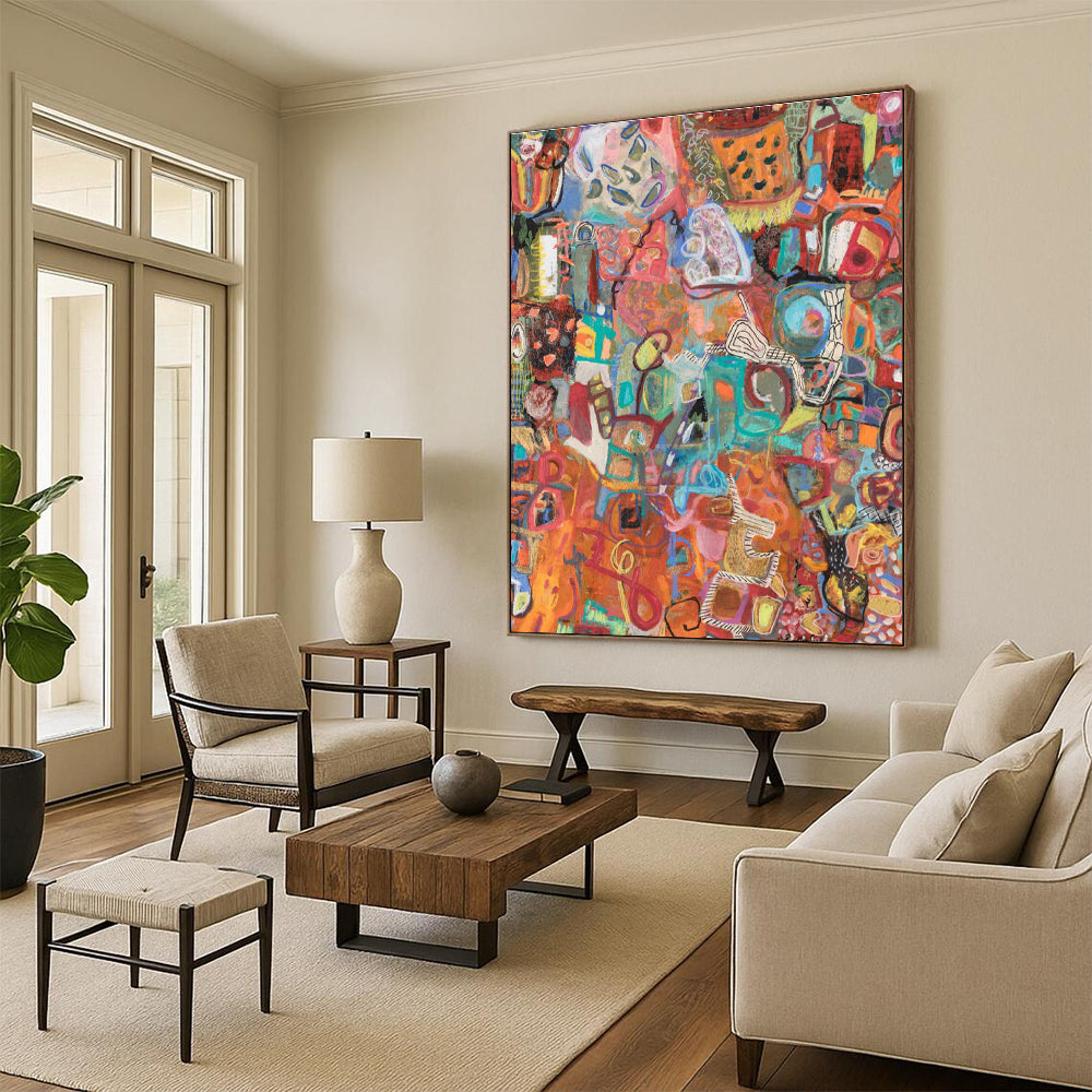 Vibrant Colorful Abstract Mosaic Painting for Lively Interiors HENG291
