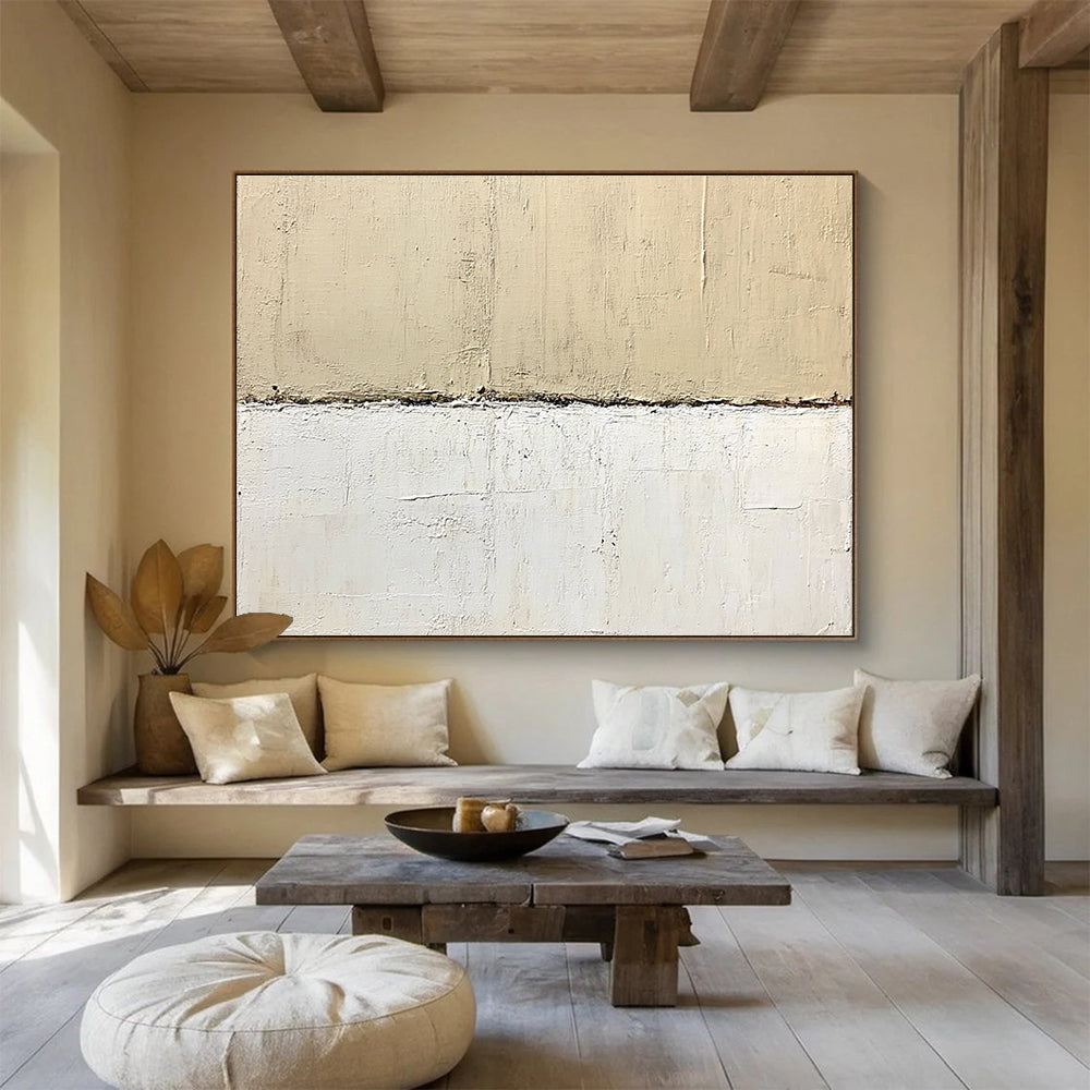 Minimalist Beige - White Divide with Textured Layers Abstract Painting ABS322