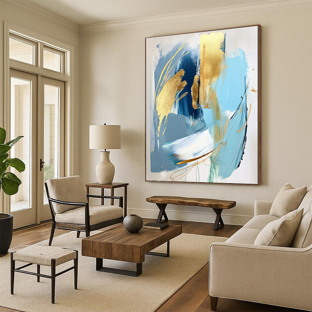 Blue Gold Abstract Elegance Painting with Luxe Touches WINK713