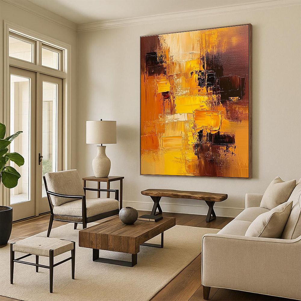 Warm Color Blocks Abstract Painting for Cozy Living Spaces GAB1080