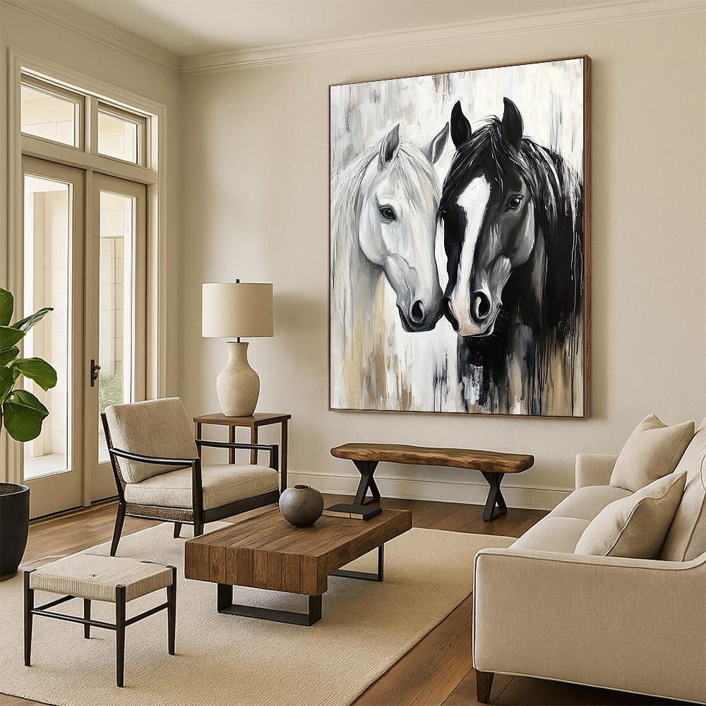 Two Horses Portrait Graceful Abstract Painting for Equestrian Enthusiasts GAB1499