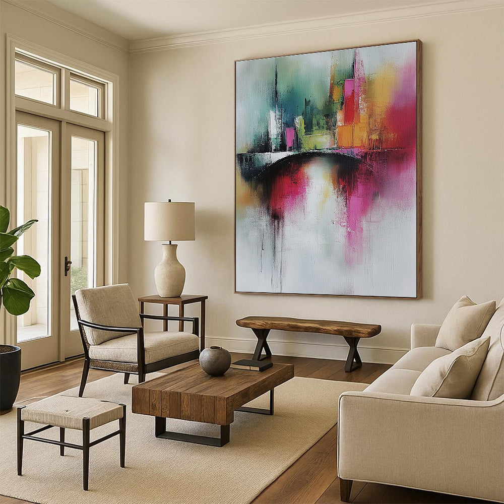 Colorful Cityscape Abstract Painting for Urban - Themed Cafes GAB0905