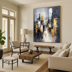 Gray and Gold Cityscape Abstract Painting for Sophisticated Decor GAB0695