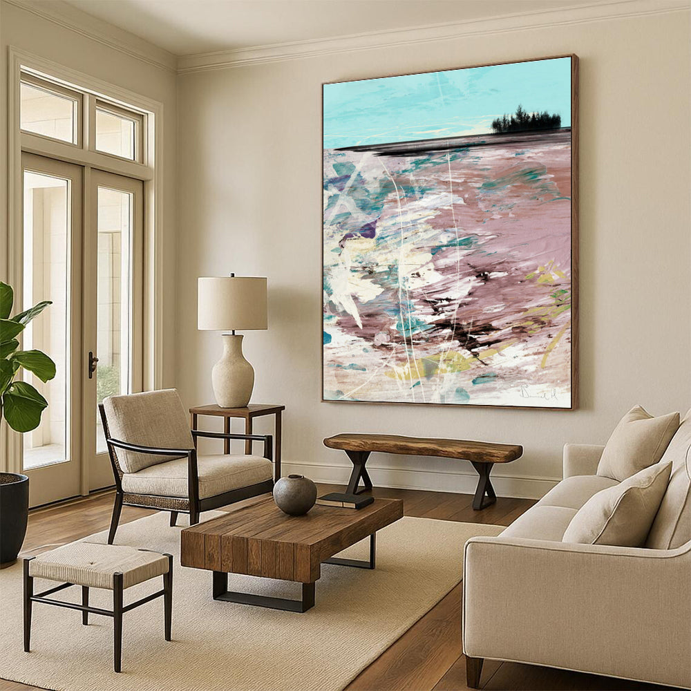 Pastel - Toned Landscape Abstract Painting for Romantic Bed and Breakfasts HENG198