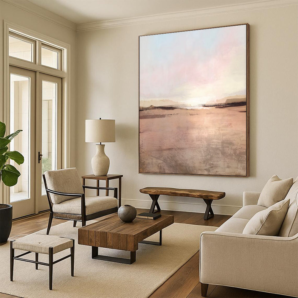 Pastel Sunset Landscape Abstract Painting for Feminine - Styled Cafés HENG163