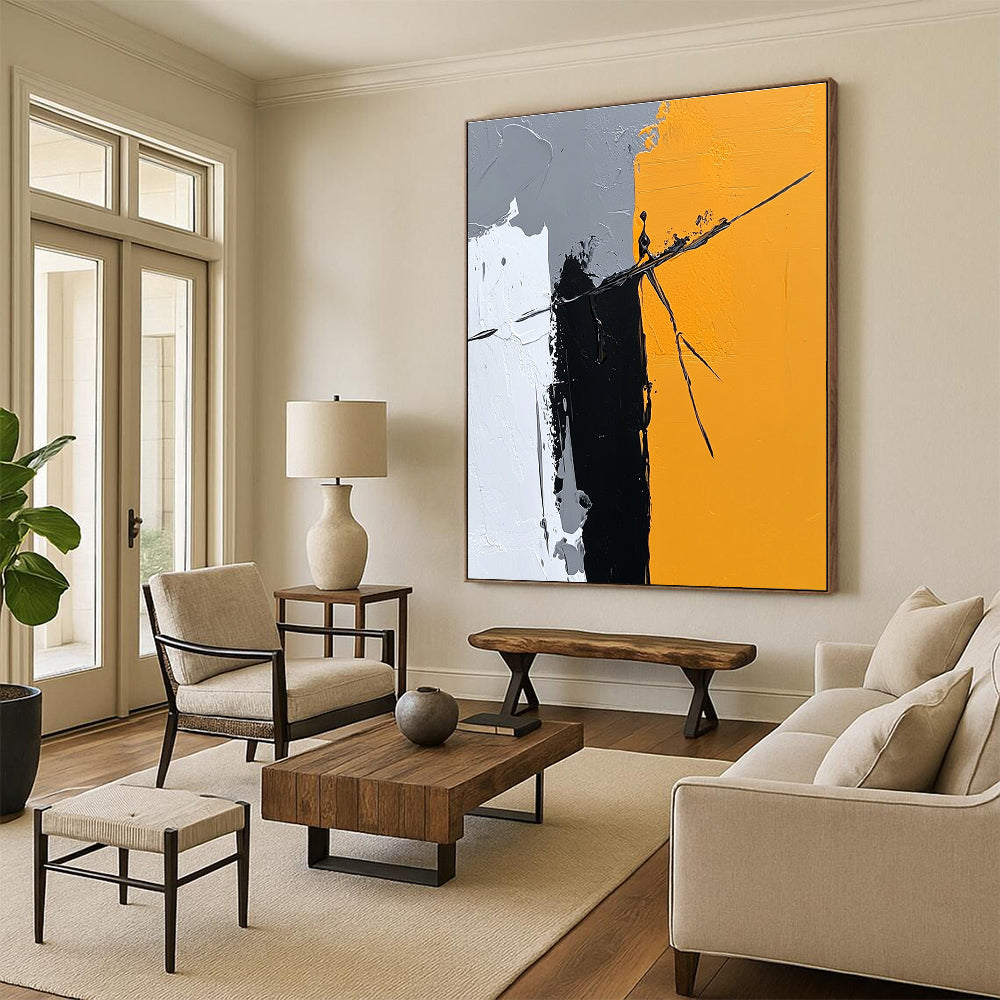 Gray Black and Orange Abstract Painting with Dynamic Lines WINK831