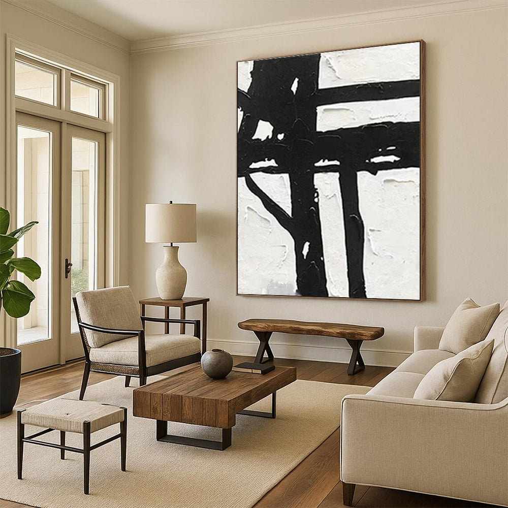Bold Black - White Abstract Painting for Edgy Urban Interiors HENG148