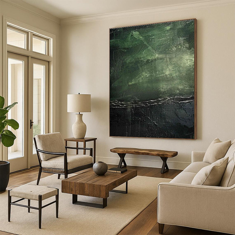 Dark Green Textured Abstract Painting for Sophisticated Lounges HENG493