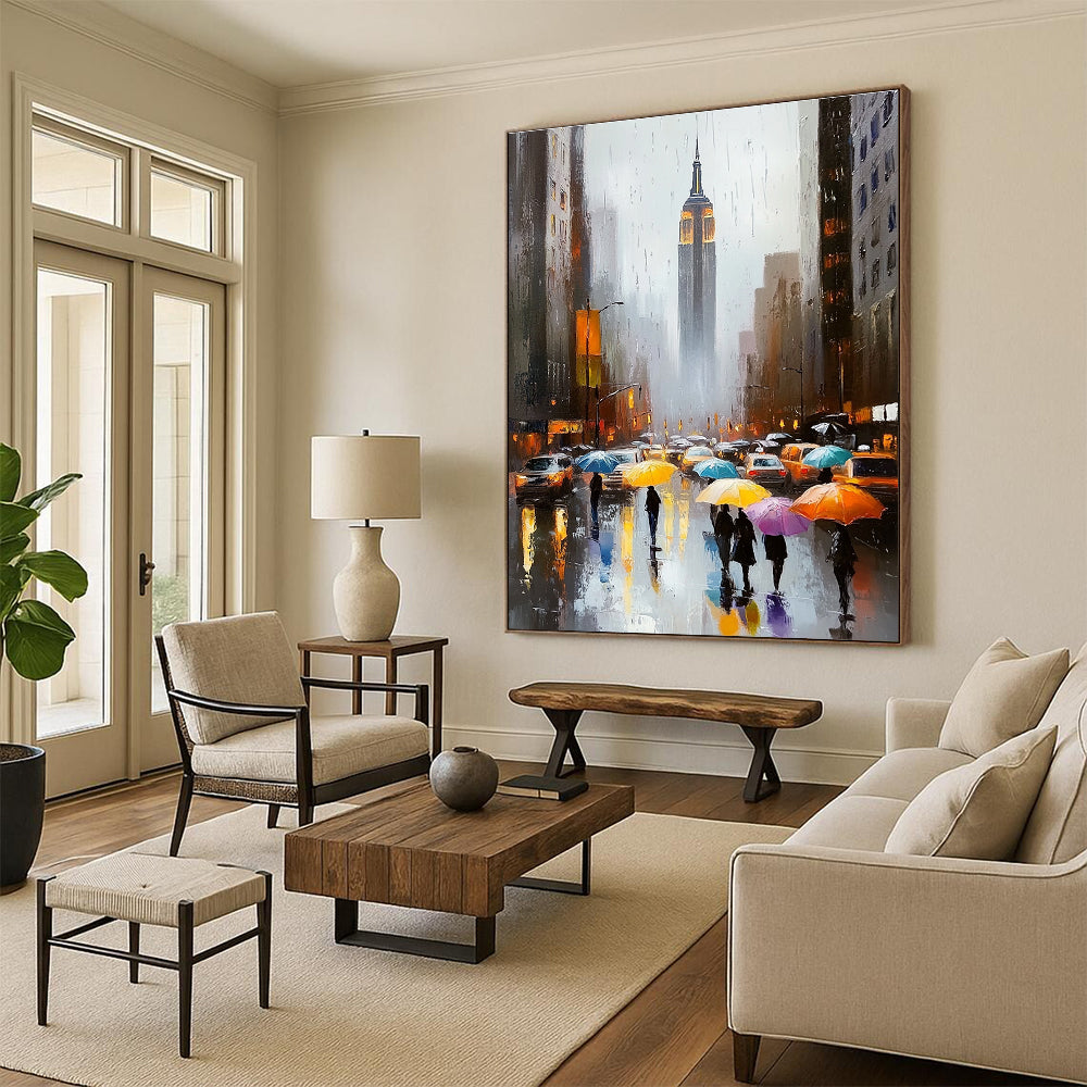 Rainy City Street Scene Realistic - Style Abstract Painting for Urban Lovers GAB1408