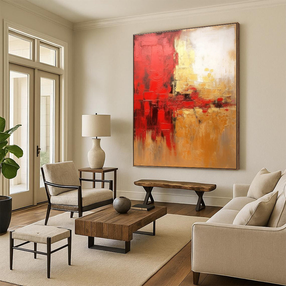 Red and Gold Abstract Painting for Opulent Event Venues HENG069