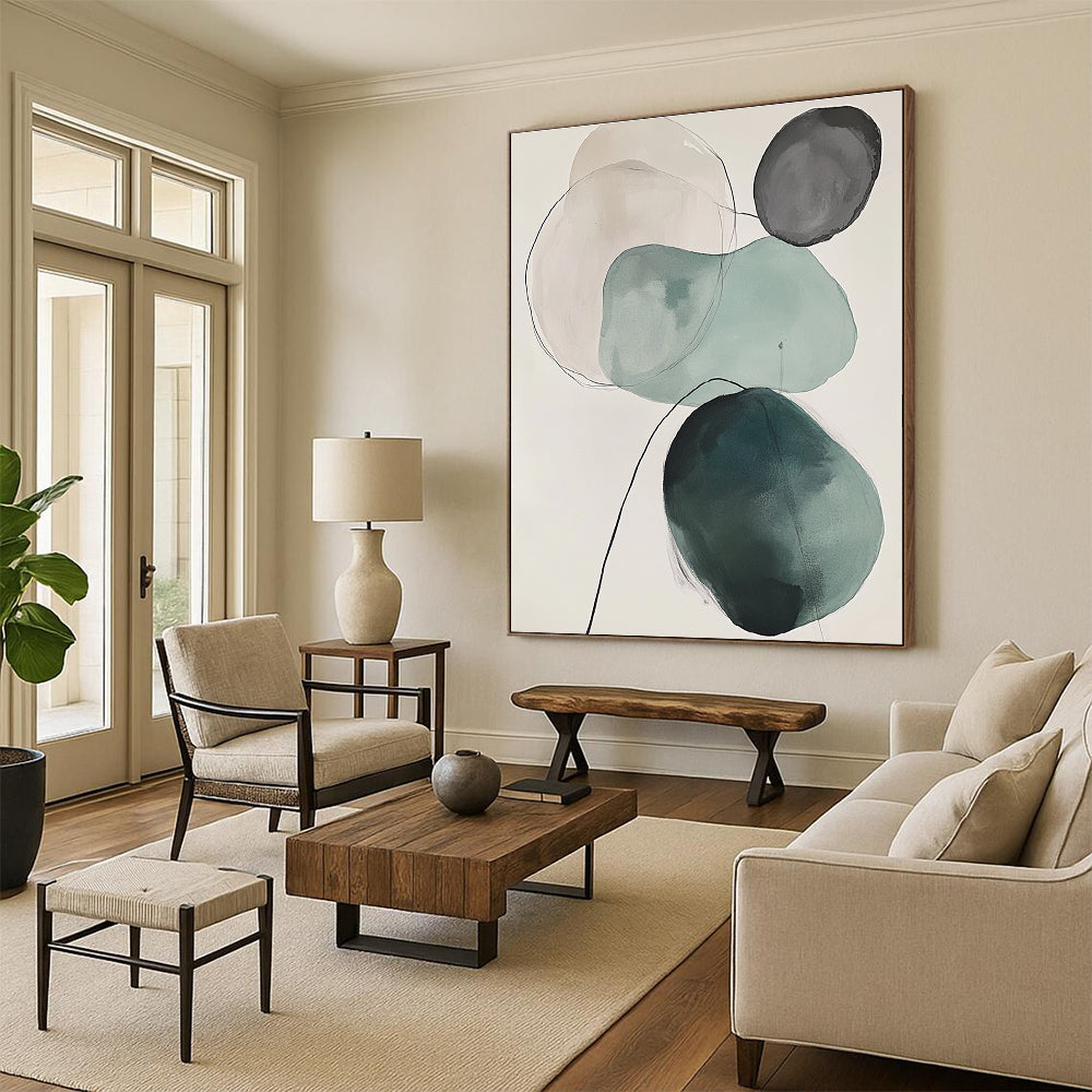 Green and Gray Circles Abstract Painting for Modern Offices GAB0986