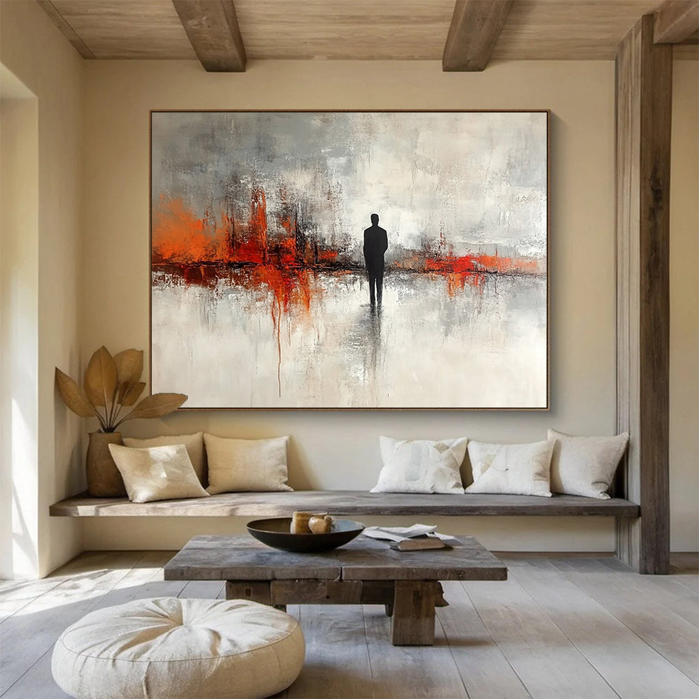 Silhouette in Abstract Landscape Painting with Contemplative Mood ABS417
