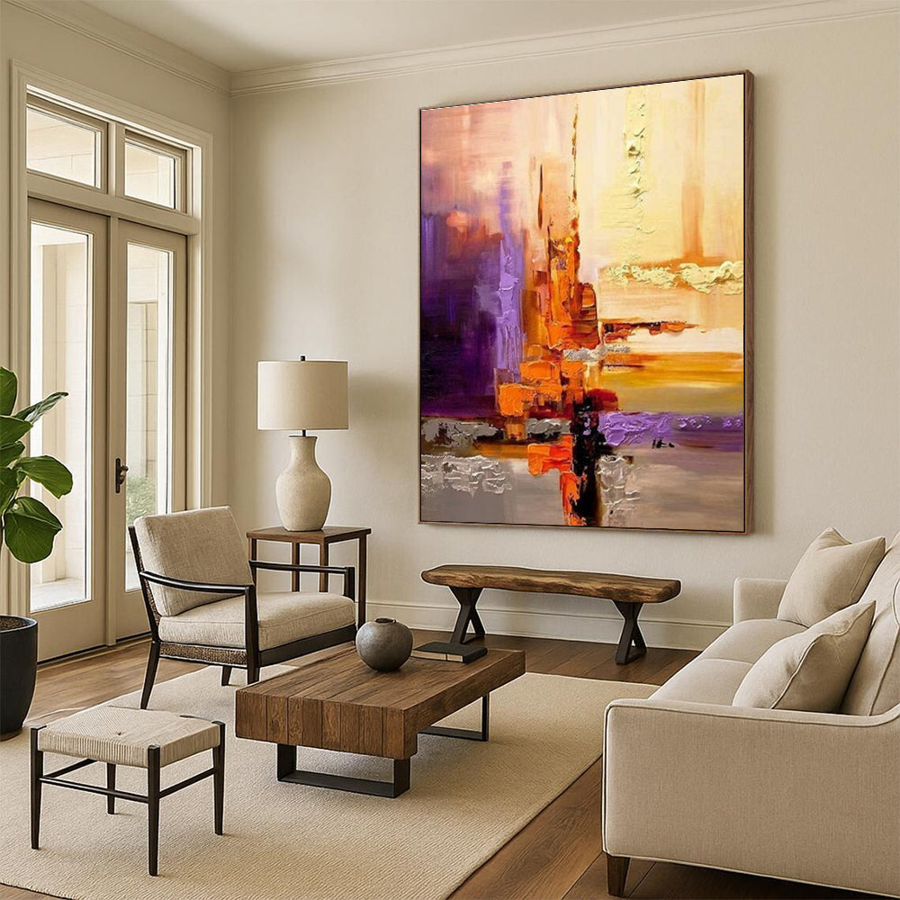 Rich Warm - Toned Abstract Cityscape Painting for Sophisticated Spaces HENG278