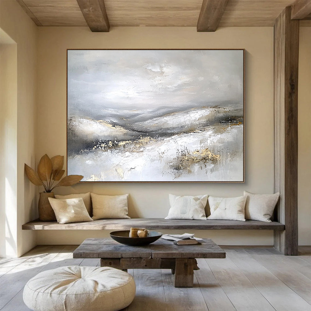 Textured Gray Landscape Abstract Painting with Subtle Gold Accents ABS243