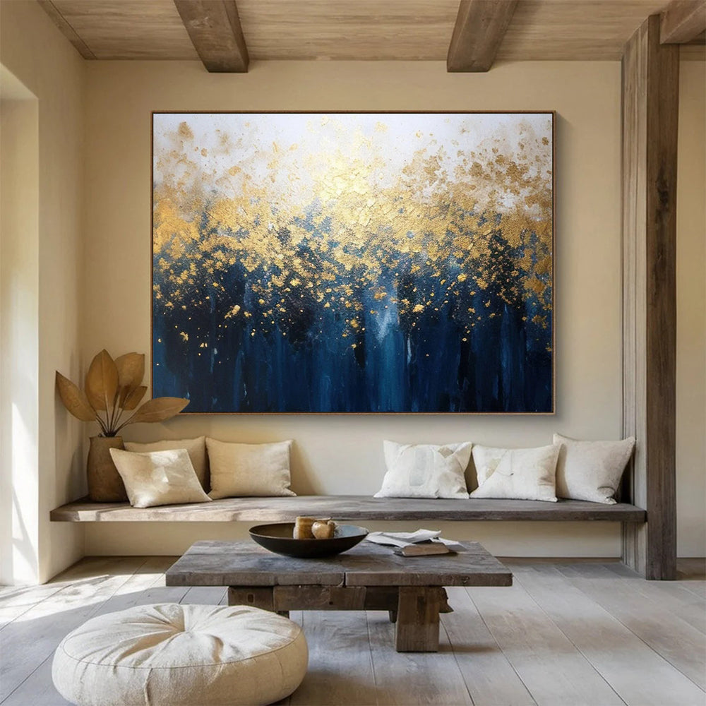 Golden Forest Abstract Magical Landscape Painting for Enchanted Spaces YHT047