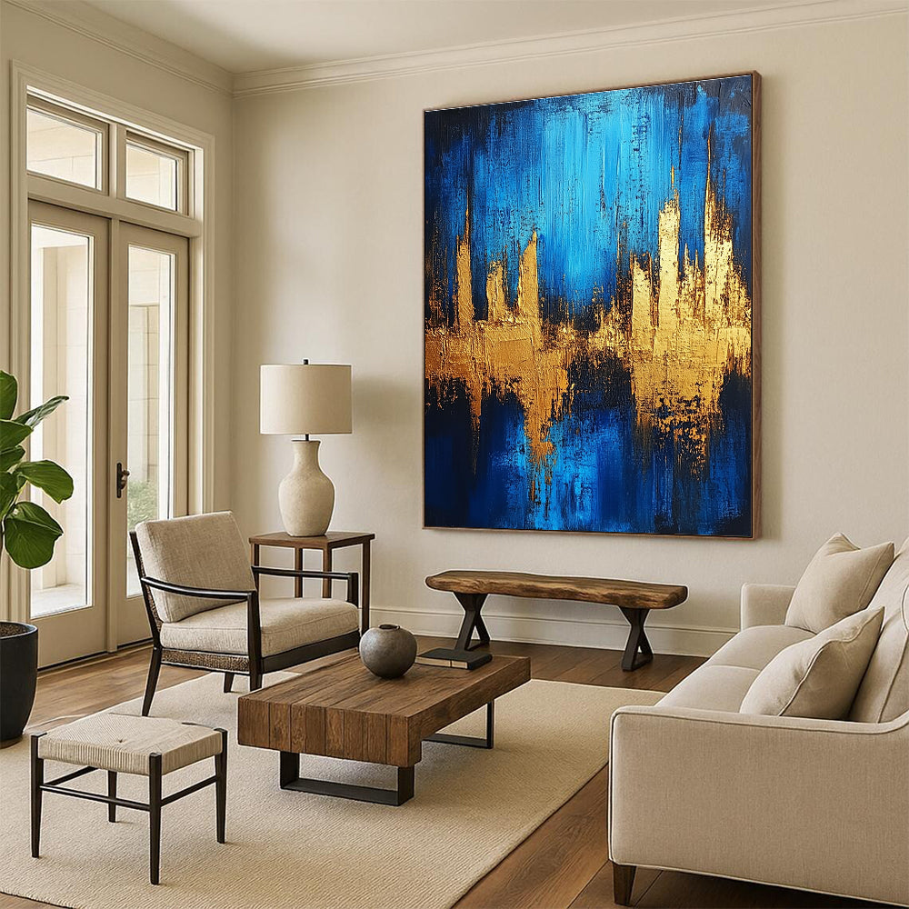 Blue and Gold Abstract Painting for Luxury - Styled Residences GAB1058