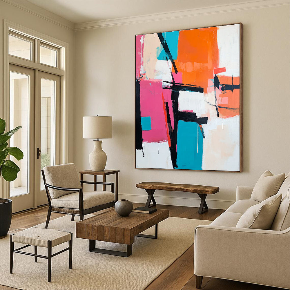 Pink and Teal Abstract Painting for Contemporary - Styled Fashion Boutiques GAB0939