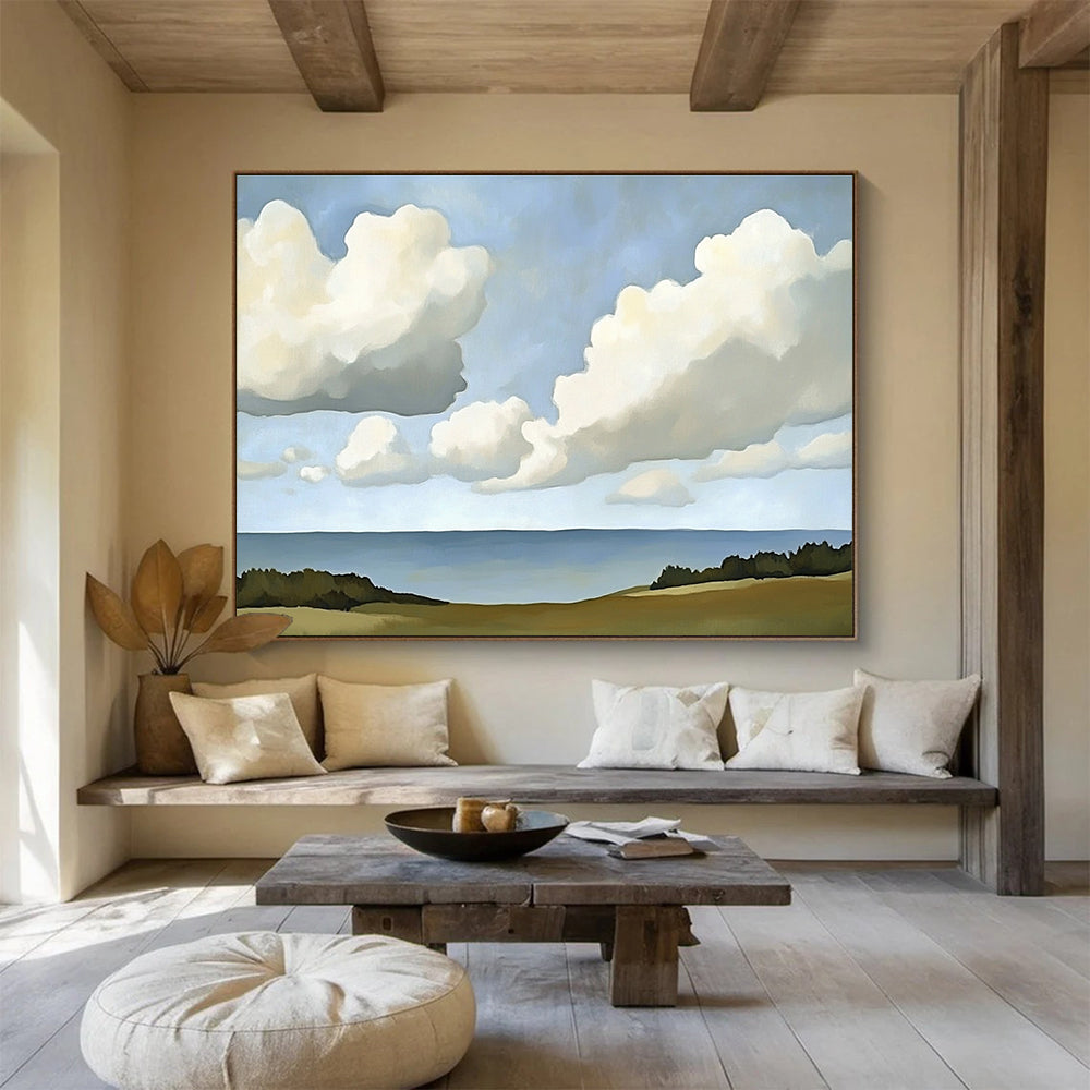 Clouds Over Sea and Fields Abstract Painting with Simple Serenity ABS598