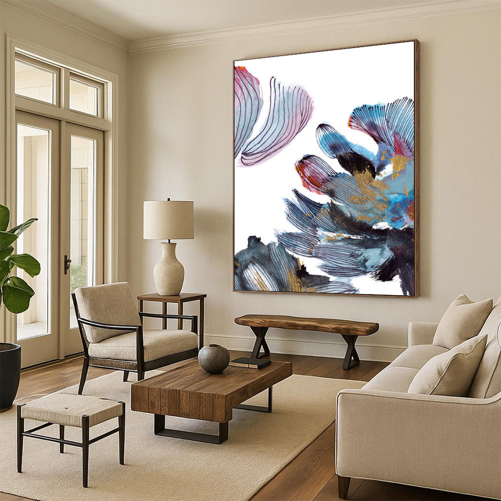 Colorful Floral Abstract with Gold Painting for Luxury Home Salons HENG199