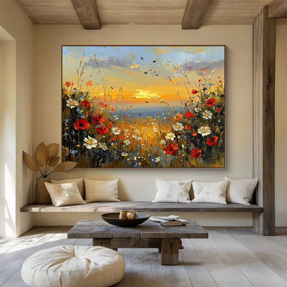 Wildflower Meadow at Sunset  A Romantic Landscape ABS056