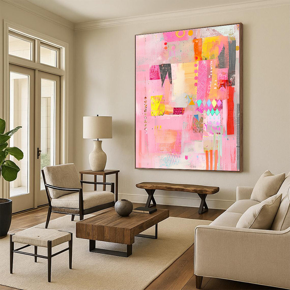 Pink Collage Extravaganza Abstract Painting with Playful Abundance WINK200